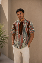 Brown Weave Shirt – Mandarin Collar – model 1