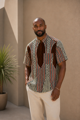Brown Weave Shirt – Mandarin Collar – model 2