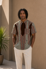 Brown Weave Shirt – Mandarin Collar – model 3