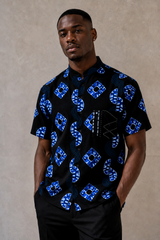 Indigo Rhythm Shirt – Mandarin Collar – model 1