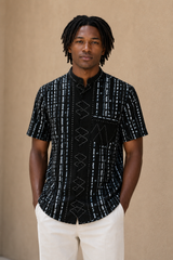 Midnight Ndebele Shirt – Mandarin Collar – model 3