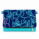 Turquoise bunny clutch with centred square product framing