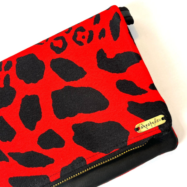 Fold-over Clutch Bag | Red Black Leopard