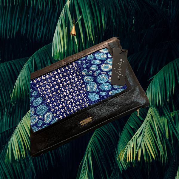 Blue Shades And White  | Embellished Luxury Clutch Bag