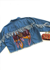 Fringe Leaf Embellished Denim Jacket