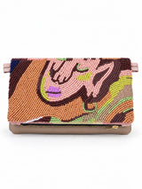 Just Bloom embellished fold-over clutch on a white background