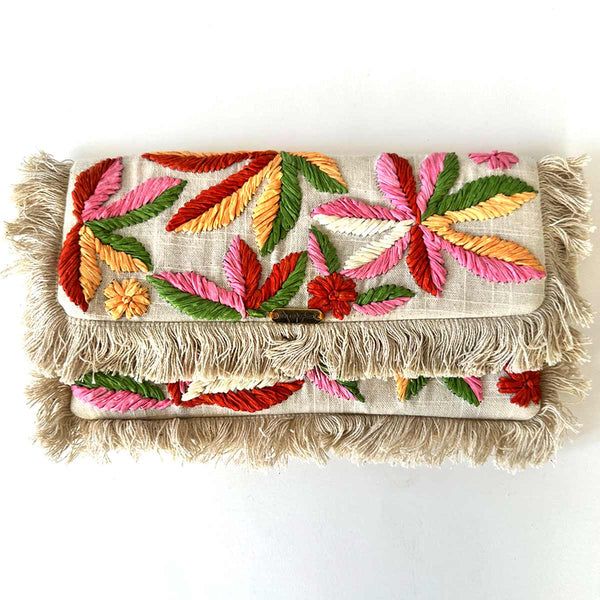 Organic Linen | Non-Leather Beaded Luxury Clutch Bag