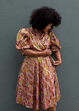 African Print Wrap Dress-Peach Yellow