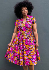 African Print Wrap Dress-Cerise Yellow