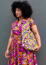 African Print Wrap Dress-Cerise Yellow