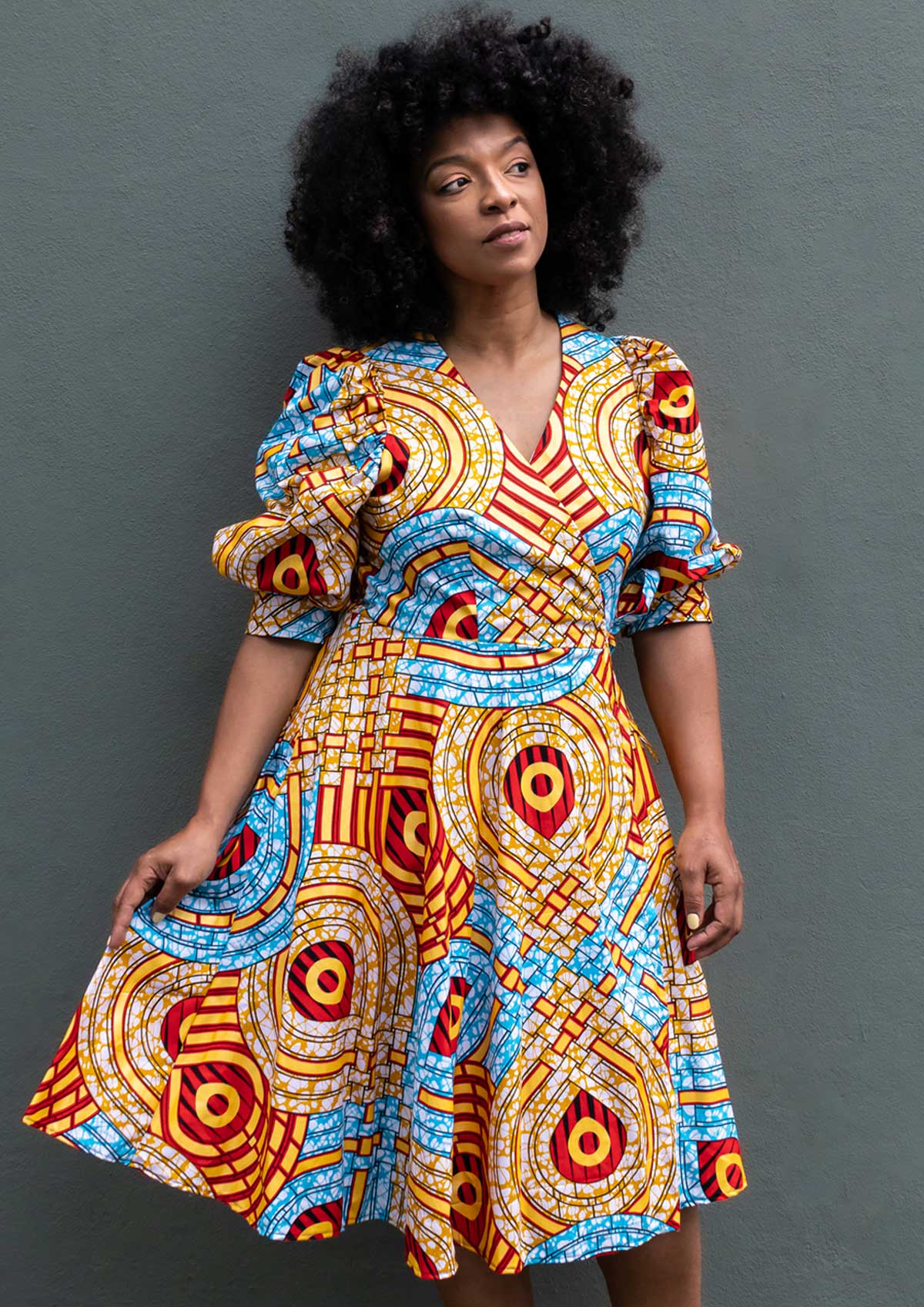 African print wrap dress on sale