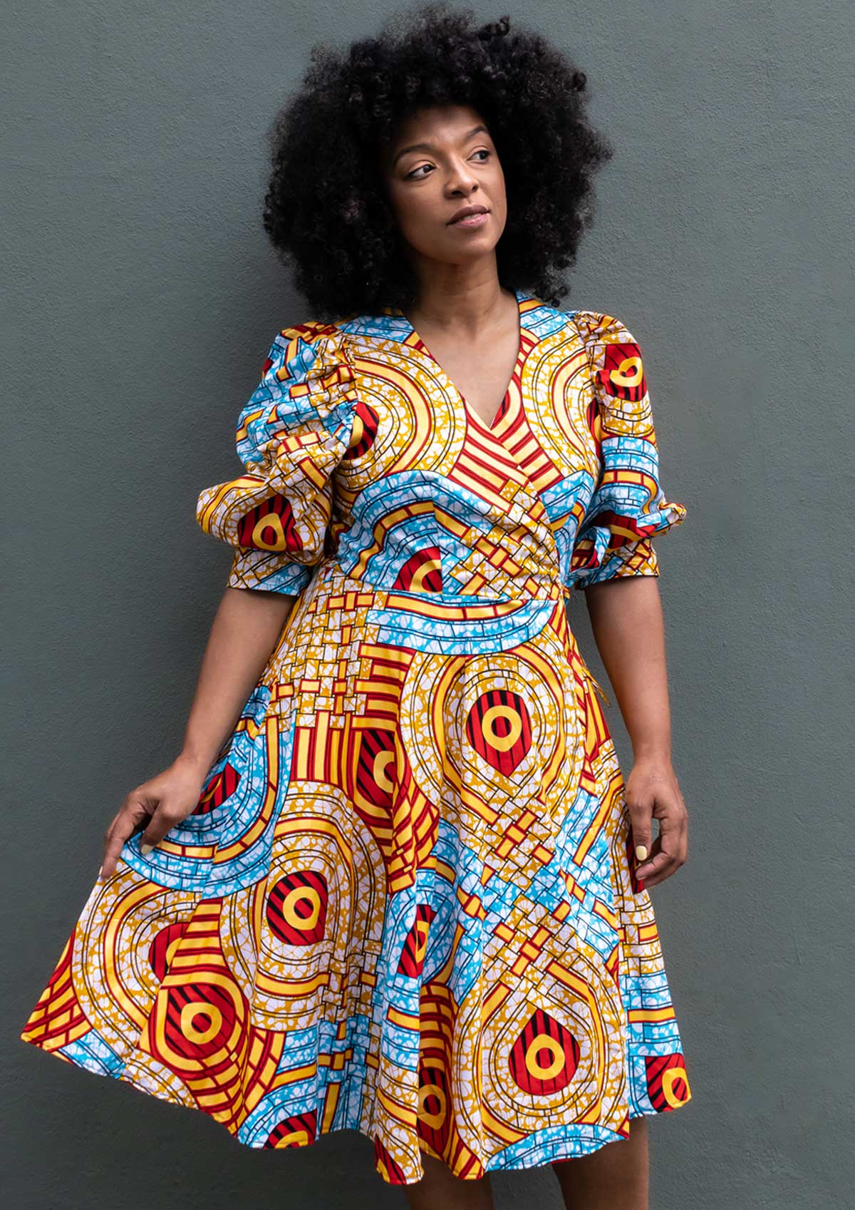 african wrap dress Red Wax Shawl Collar Fit and Flare African print midi wrap dress African Print Wrap Ladies Clothing