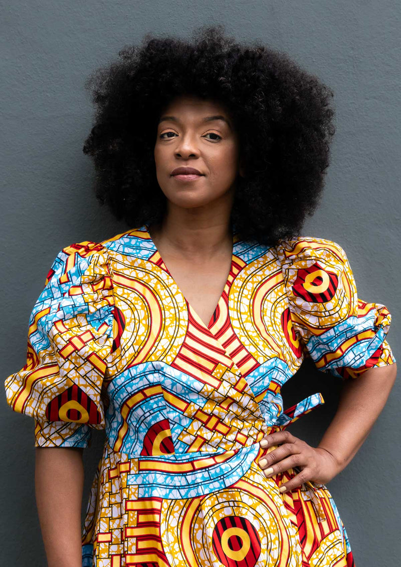 African Print Wrap Dress-Sunrise