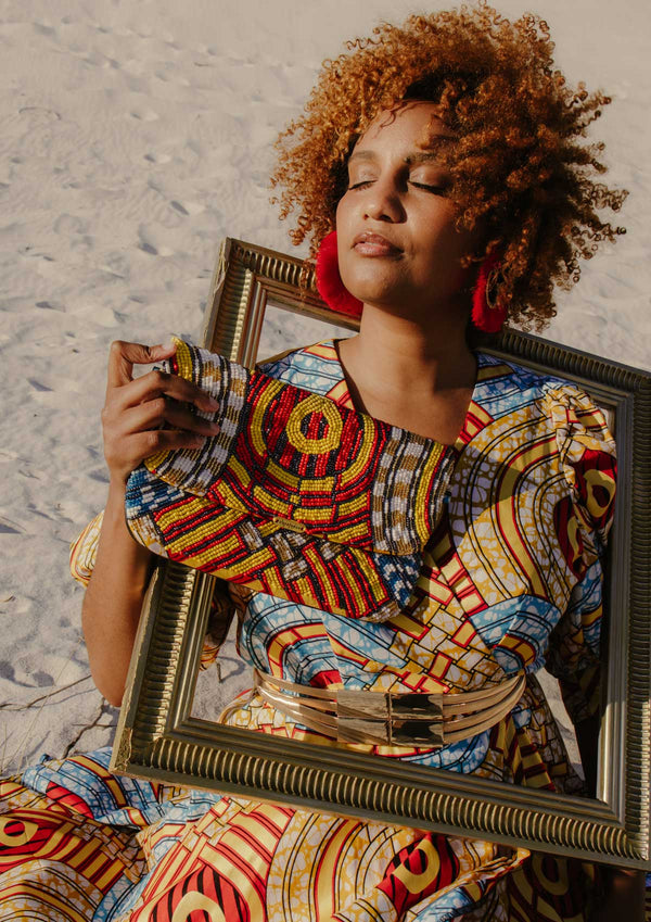 African Print Wrap Dress-Sunrise