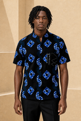 Indigo Rhythm Shirt – Mandarin Collar – model 3