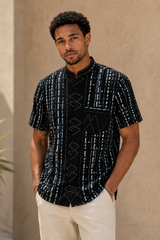 Midnight Ndebele Shirt – Mandarin Collar – model 1