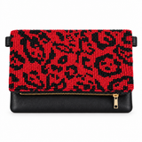 Red Leopard clutch with medium square framing