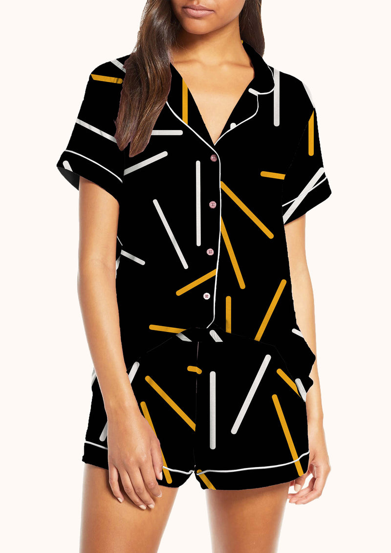 Short Pajama Set | OOE Print Black Yellow