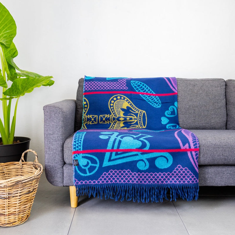 Basotho-Inspired Ethnic Pattern Print Navy | Throw Blanket