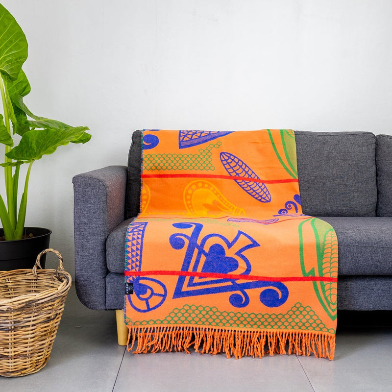 Basotho-Inspired Ethnic Pattern Print Orange | Throw Blanket