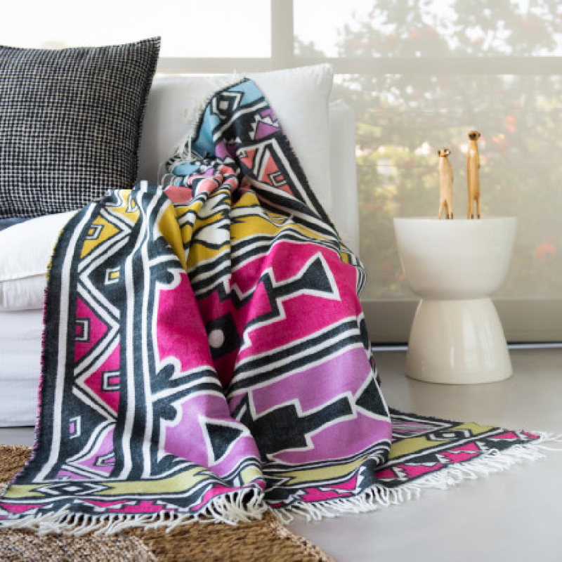 Ndebele-Inspired Ethnic Pattern Print Pink | Throw Blanket