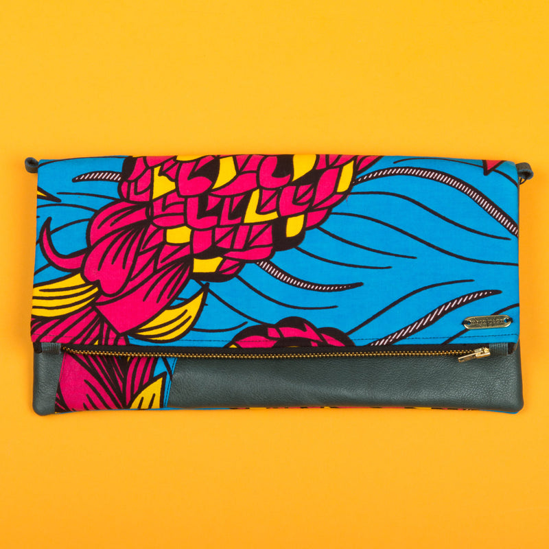 Fold-over Clutch Bag | Pink and Yellow Flowers