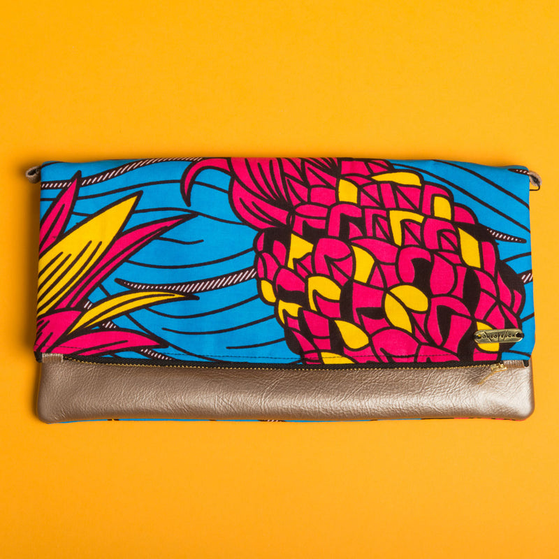 Fold-over Clutch Bag | Pink and Yellow Flowers