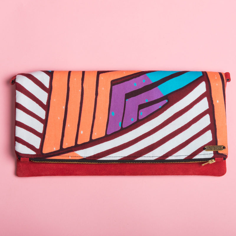 Fold-over Clutch Bag | Orange and Purple Lines