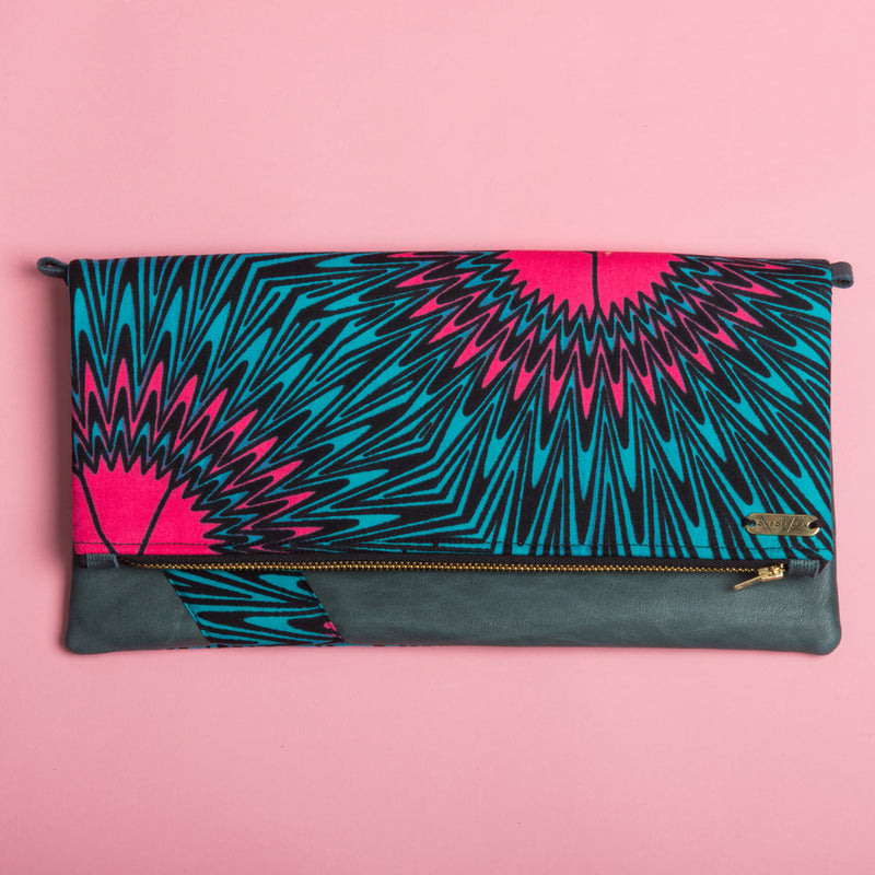 Fold-over Clutch Bag | Turq Pink Blast