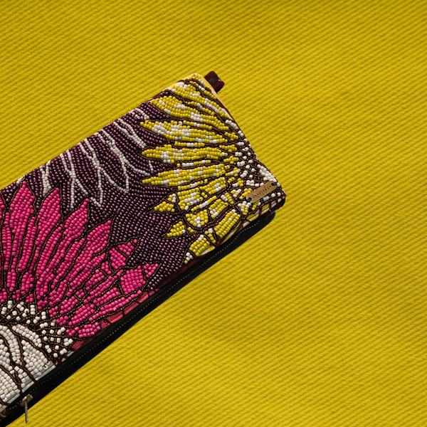 Pink Yellow Flower | Embellished Luxury Clutch Bag