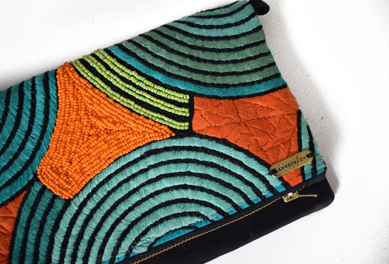 Turq and Orange | Embellished Luxury Clutch Bag
